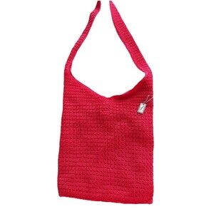 Jacqueline Ferrar Red Crochet Woven Shoulder Bag NWOT Handbag Purse Boho Hobo